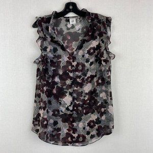 CABI Sheer Pattern Top With Ruffle Sleeve